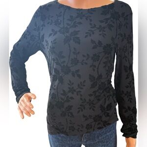 Women’s Black Floral Burnout Long Sleeve Top